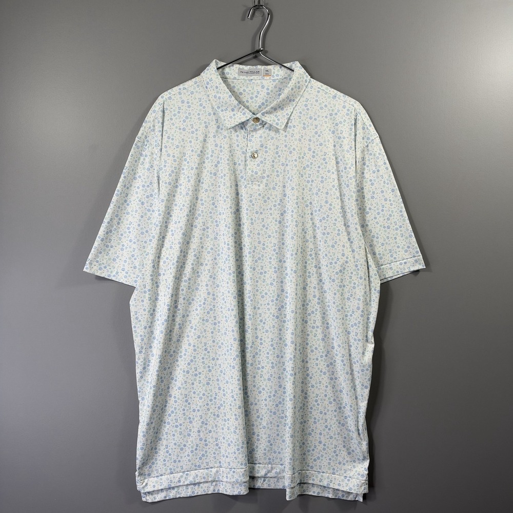 Peter Millar Polo Shirt Mens 2XL White Graphic Featherweight Short Sleeve Golf